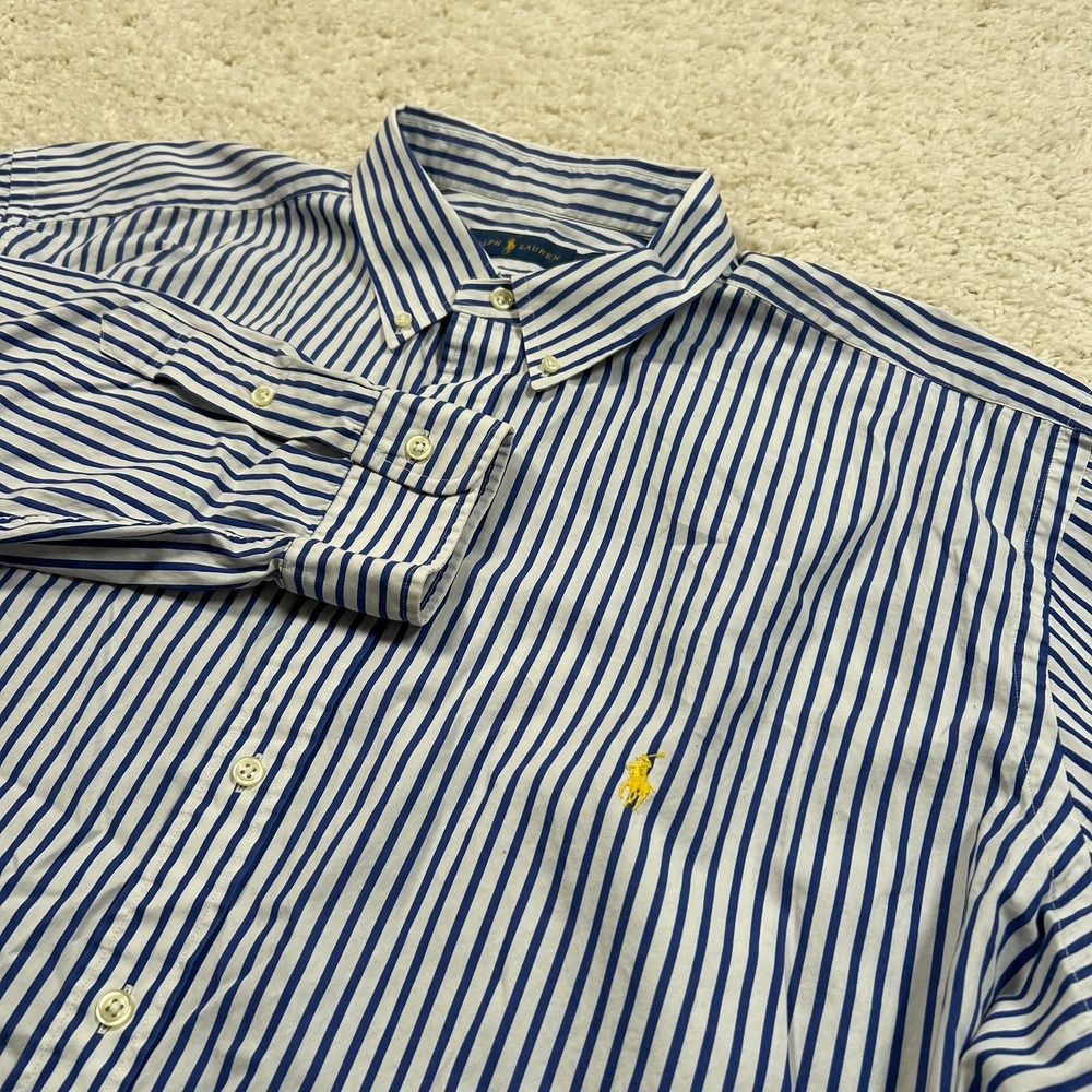 Ralph Lauren Button Down Shirt 3XLT Blue White Striped Pony Logo Long Sleeve